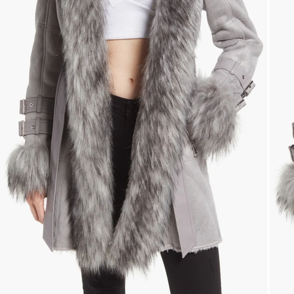 Azalea wang belted Trench Coat with Fur Trim - Picture 3 of 6